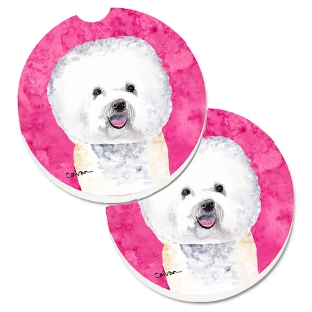Pink Bichon Frise Set Of 2 Cup Holder Car Coaster